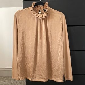 NWOT Banana Republic Camel Satin Blouse with High Neck Detail